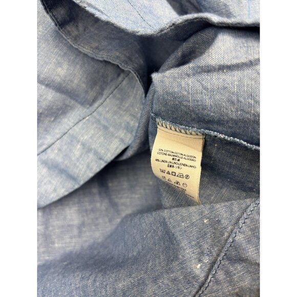 Free People Off Shoulder Blouse Womens XS Chambray Linen Cotton Tie 3/4 Sleeve - Picture 7 of 8